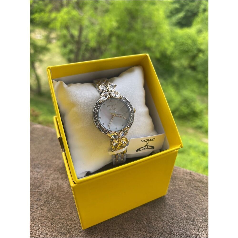 Invicta Two-Tone Silver and Gold Crystal Butterfly Bracelet Watch (69097)